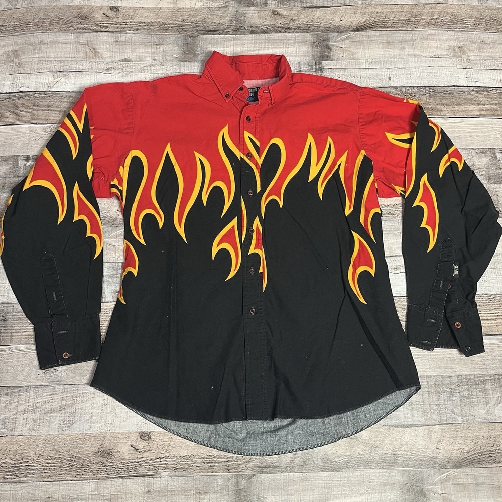 Brooks And Dunn Shirt Size Medium Black Red Vintage Flames Fire Panhandle Slim